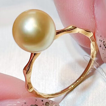 皇家矿工南洋金珍珠戒指18k金镶钻轻奢时尚名媛气质珠宝送女友送情人