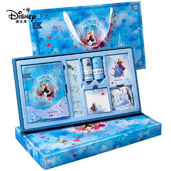 迪士尼（Disney）手账本礼盒套装 儿童女孩生日礼物网红ins少女心记事本 学生笔记本文具套装 艾莎公主蓝