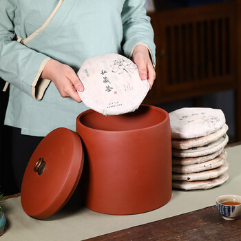 金镶玉大号容量清心紫砂茶叶罐茶叶七饼宜兴原矿密封醒储存罐