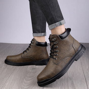 厚底耐磨复古工装靴男士商务休闲皮靴子 卡其棉鞋 45【图片 价格 品牌