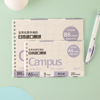 国誉(KOKUYO)B5活页纸Campus活页本替芯笔记本子活页纸内页 月计划阶梯页 20张1本 WCN-CLK1-MF