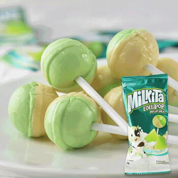 印尼进口milkita优你康草莓哈密瓜双味奶塘棒棒糖糖果零食哈密瓜味12