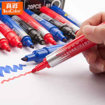 真彩（TRUECOLOR）记号笔大头笔防水油性快干速干防油红色生绘画双头记号笔不可擦大号工地划线快递物流专用20支/盒