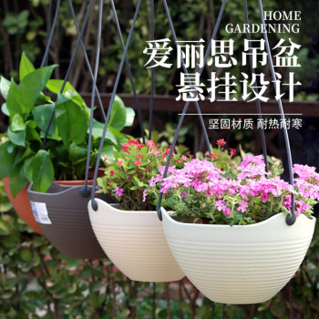 爱丽思 加厚塑料吊兰盆 户外栏杆悬挂式吊盆 家用吊篮盆壁挂花盆带挂钩 7号-茶色