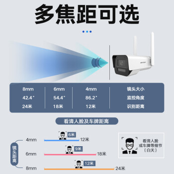 HIKVISION海康威视监控摄像头400万4G无线超清全彩室内室外户外监控器无网手机远程语音对讲E14H-LGLSET 6mm