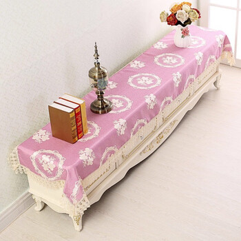 可支持定做电视柜布台布桌布防尘罩布艺鞋柜罩布罩紫水溶边46280含