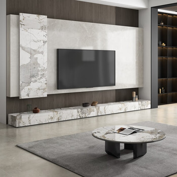 伊舟 潘多拉岩板电视3米柜轻奢现代简约地台地柜落地客厅极简3d27