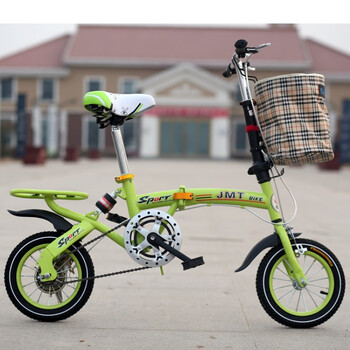 紫级魔瞳折叠12寸自行车学生车男女式减震便携小轮车 绿色  12寸【图