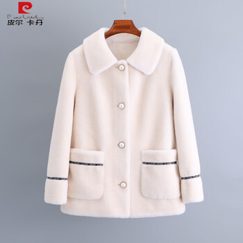 皮尔卡丹(pierre cardin)冬装新款真毛颗粒羊剪绒大衣女中长款羊羔毛