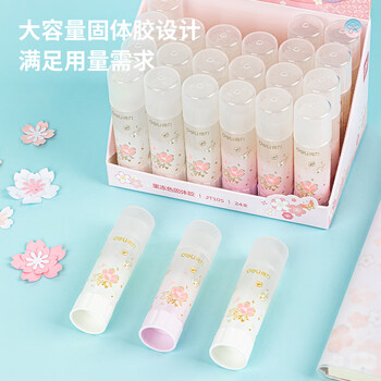 得力（deli）15gACR固体胶水 高粘无甲醛果冻色儿童胶棒 DIY手工 樱花系列学生文具 办公用品 24支装 JT105