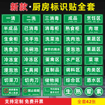黎明之夜厨房标识贴全套分类牌4d厨房管理酒店一清二洗三消毒卫生检查