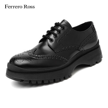 Ferrero Ross男士时尚英伦厚底布洛克雕花商务休闲皮鞋FR883052简约 黑色 39