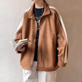 麂皮绒夹克男春秋冬季款美式加厚棒球外套运动衣服休闲上衣男装 nd