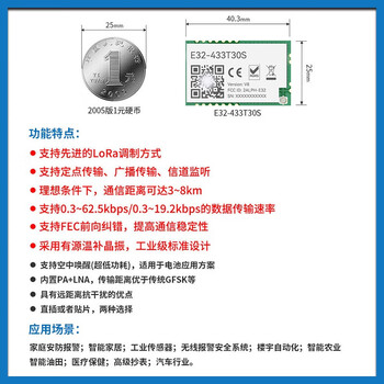 缘巧（E32-433T20S）无线lora扩频模块433M射频SX1276/SX1278/SX1262透传低功耗单位：个