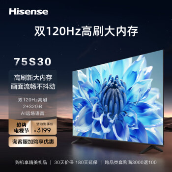 海信电视75S30 75英寸4K超高清 120Hz MEMC防抖 2+32GB AI远场语音智慧屏智能液晶平板电视机 以旧换新 【120Hz高刷】E3F升级款-75S30