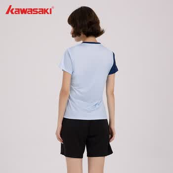 川崎（KAWASAKI）羽毛球服女款专业运动圆领短袖+短裤套装B2815 淡蓝色 2XL