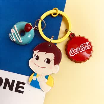 女可爱小清新书包挂件ins少女心钥匙链圈创意柠檬黄甜甜圈不二家男孩