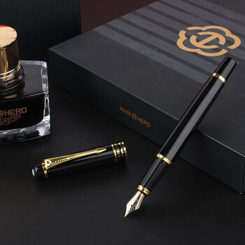 英雄（HERO）【热门商品】钢笔  1501黑色雅悦明尖铱金钢笔签字笔时尚办公学生墨水礼盒套装 F尖