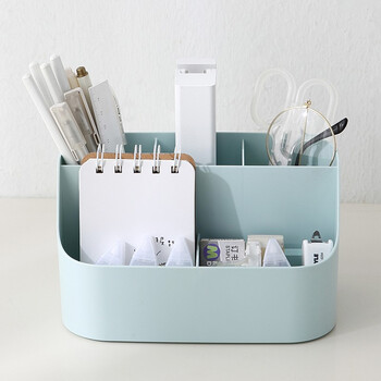 金得利5格笔筒收纳盒多功能高颜值儿童小学生文具办公桌面收纳宿舍办公用品笔桶分类储物盒子蓝色SN133
