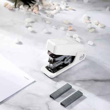 得力（deli）(deli)高效省力结构订书机/订书器 适配12#订书钉 可装50枚钉 白色0466（不含钉） 