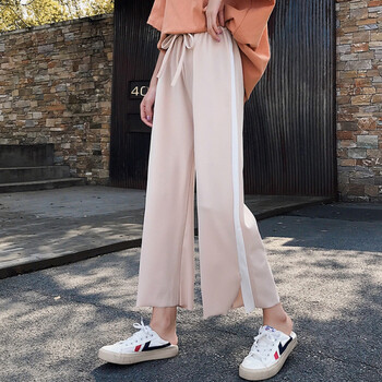 阔腿裤女夏薄款裤子女学生韩版运动小个子九分裤宽松显瘦新款杏色开叉