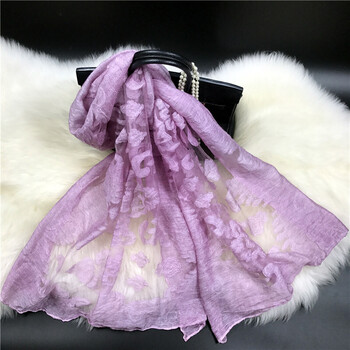 色半透明旗袍礼服披肩围巾两用春秋丝巾长薄款剪花纱巾上新 浅紫色