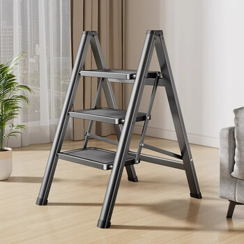 信发（TRNFA）梯子家用折叠梯加厚三四步梯人字梯小型梯凳子室内登高梯加宽楼梯 典雅黑 三步梯