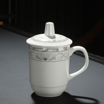 豆乐奇douleqi白瓷办公杯陶瓷带盖茶杯家用水杯办公室会议杯喝茶杯
