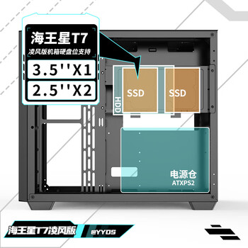 长城（Great Wall）海王星T7凌风版 黑色海景房机箱（ATX主板/Type-C 3.2/长显卡/360水冷位/配7风扇）