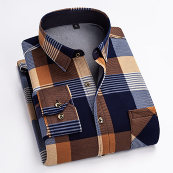 ado爱都男士保暖衬衫加绒加厚衬衣秋冬季打底上衣内穿格子衬衫 adox