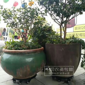 圓形仿水泥色花盆托盤萬向輪灰色黑色移動底座加厚底盤托架帶滑輪直徑