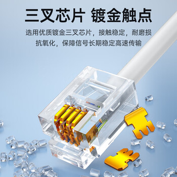 山泽 电话线2芯多股6P2C纯铜线芯语音跳线 办公室座机电话连接线延长线 带水晶头成品线 5米 DH-2005L