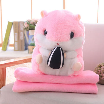 午睡毯靠垫暖手捂生日礼物粉色仓鼠带瓜子仓鼠40厘米抱枕暖手捂无毯子