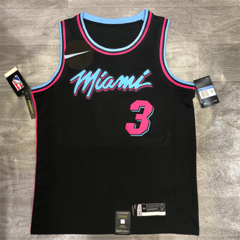 复古之夜3号韦德22号巴特勒13号阿德巴约球衣 热火圆领黑色3号韦德 m