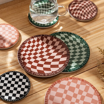 摩登主妇杯垫ins风棋盘格奶茶茶杯垫隔热陶瓷软木杯子垫子创意 棋盘格