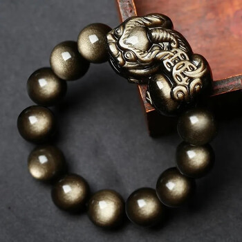 尔煦黑曜石手链双金眼金曜石佛珠貔貅手串虎本命年男女珍藏级金曜石