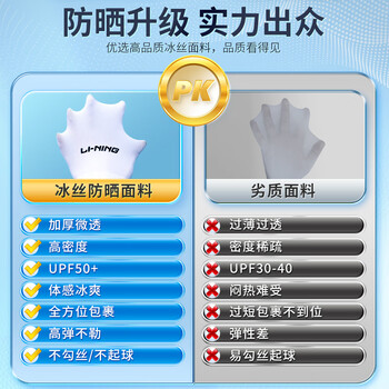 李宁（LI-NING）冰袖男女防晒袖套冰丝袖套防紫外线冰柱袖护手臂套袖骑行胳膊防晒