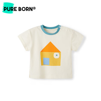 博睿恩（Pureborn）婴幼儿T恤夏新款男女宝宝纯棉卡通造型短袖上衣6个月-4岁 米白 90cm