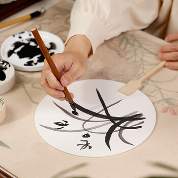 漢墨纸团扇 双面加厚空白扇面半生熟中国风儿童夏季手绘书法国画正圆麻宣款扇子 文房diy创作品