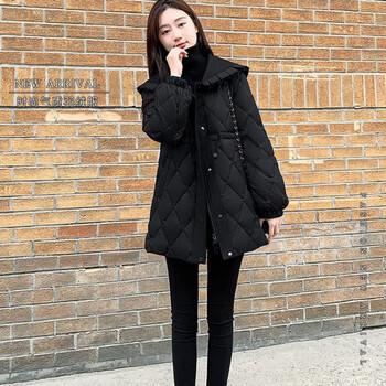 艾妃琳小个子黑色显瘦娃娃领外套年新款女装季修身中长款棉服黑色s85