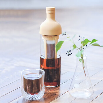 HARIO进口冷萃咖啡壶耐热玻璃冷泡咖啡壶欧式带滤网冷萃卡其色650ml