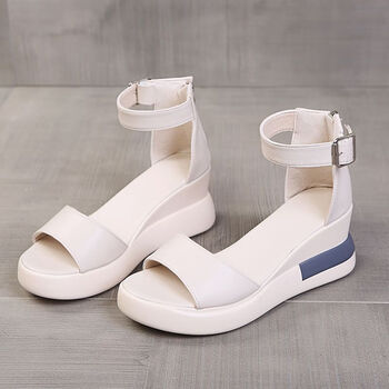 确不凡厚底增高一字带时装凉鞋女时尚高跟坡跟一字扣女鞋罗马凉鞋女