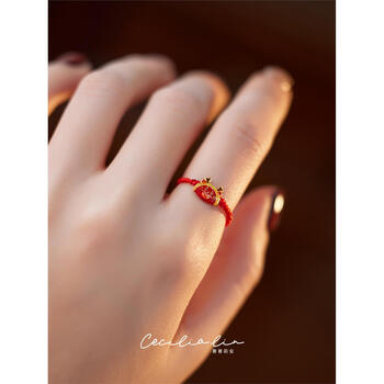 ery设计龙年好运龙饺子红绳银戒指新年礼物2024年新款赤龙戒指约1112