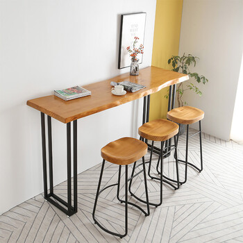 同款原木吧台桌椅组合咖啡厅奶茶店酒吧台休闲用阳台靠墙长条高脚桌