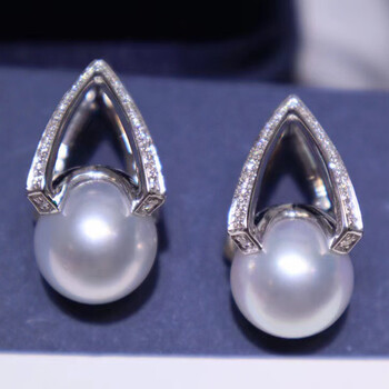 南洋半岛澳白珍珠耳环海水耳饰耳钉18k金镶嵌轻奢送生日礼物12mm