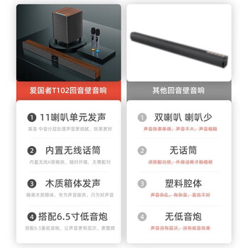 爱国者T102回音壁电视音响蓝牙投影仪外接音箱家庭影院客厅低音炮木纹色-T102【回音壁*1低音炮*1】
