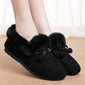 跃丙棉鞋女冬季加绒加厚保暖一脚蹬布鞋妈妈老北京毛毛鞋秋冬豆豆鞋子