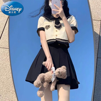 迪士尼套装女童12岁大童15初中学生13少女孩水手服夏学院风连衣裙短袖