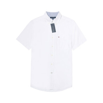 希尔费格tommyhilfiger汤米男士商务纯棉短袖休闲日常百搭衬衫夏白色s
