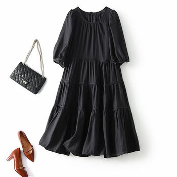 doghc加200斤韩版宽松显瘦连衣裙短袖夏季超仙遮肉中长裙子潮黑色3xl